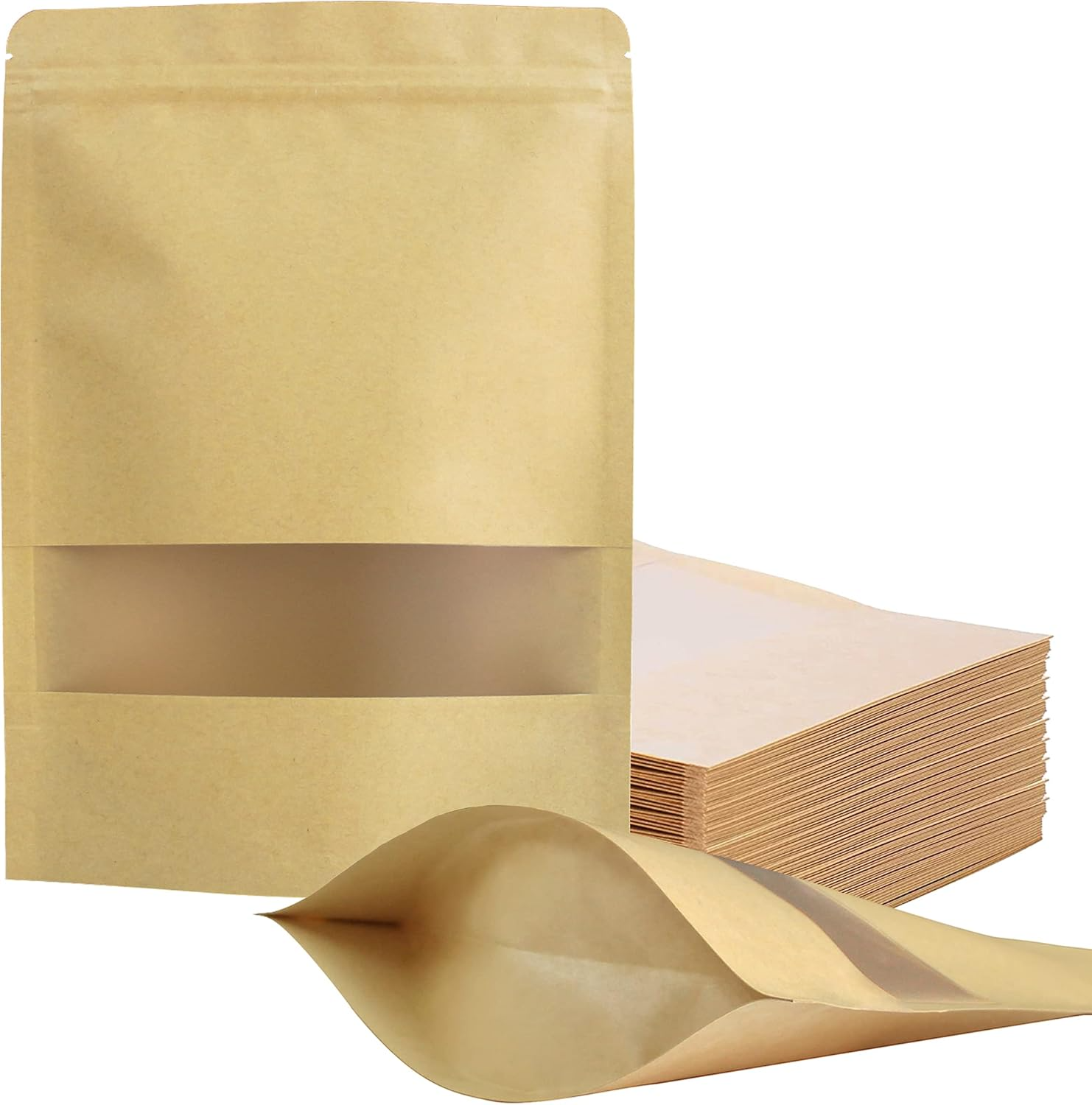 FireKylin 100 Pcs Paper Bags Resealable bags 3.5″ x 5.5″ Zipper Food Storage Bags, Stand Up, with Matte Window, Reusable, Sealable, for Packaging Products